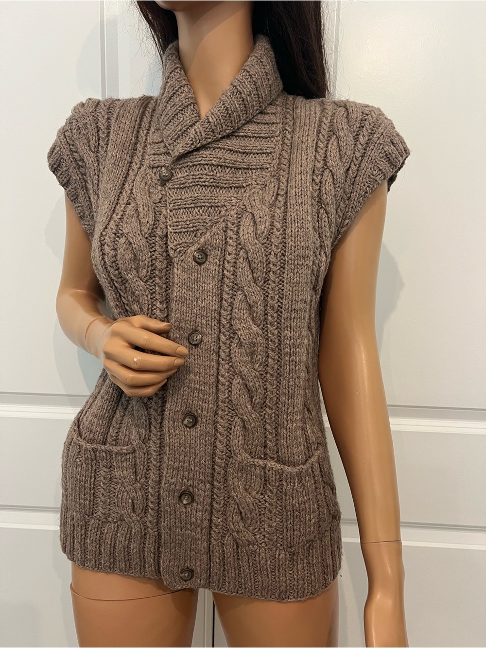 Vintage Ralph Lauren Italy 100% Wool Cable Knit Sweater Vest Cardigan size S
